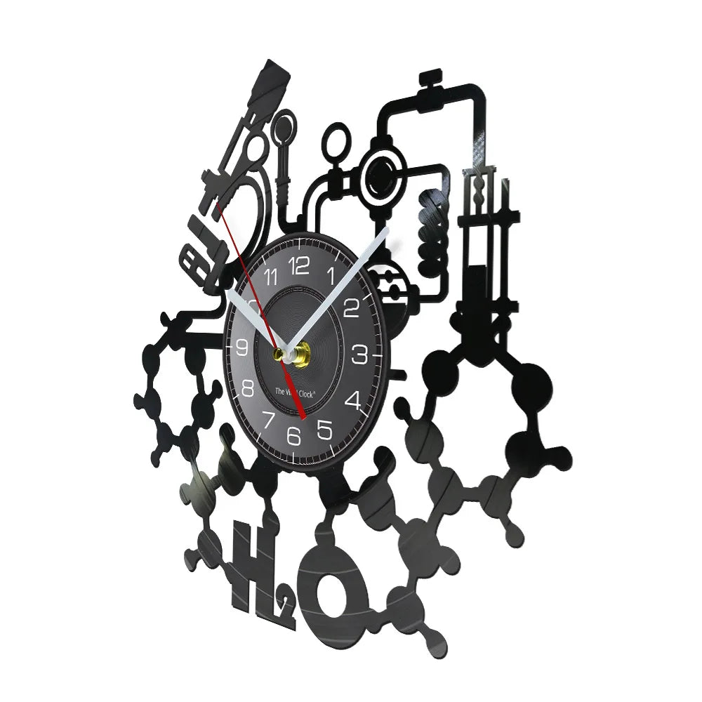 Relógio de Parede de Registro de Vinil com Estrutura de Moléculas de Química