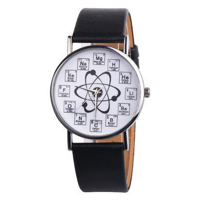Relógio de Pulso Feminino/Masculino de Elementos Químicos com Pulseira de Couro