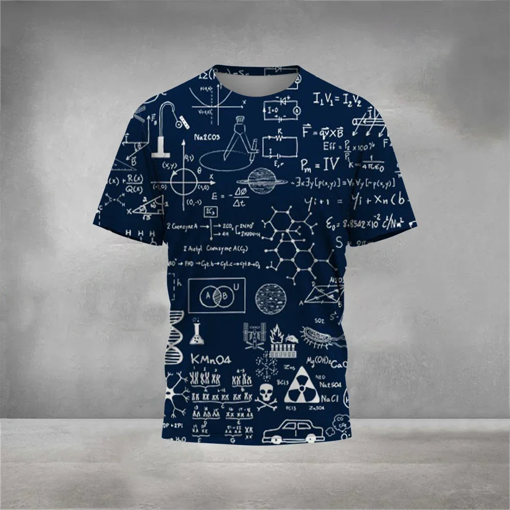 Camiseta de Ciências com fórmulas, gráficos, átomos, moléculas, etc Masculina de manga curta