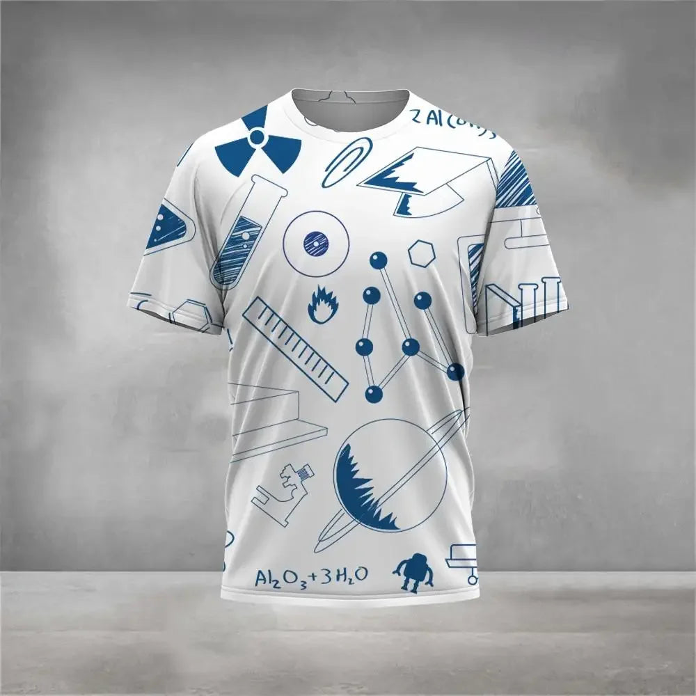 Camiseta de Ciências com fórmulas, gráficos, átomos, moléculas, etc Masculina de manga curta