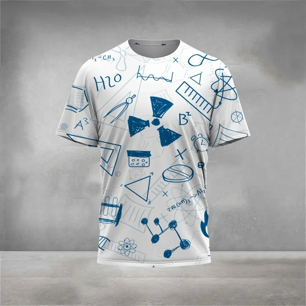 Camiseta de Ciências com fórmulas, gráficos, átomos, moléculas, etc Masculina de manga curta