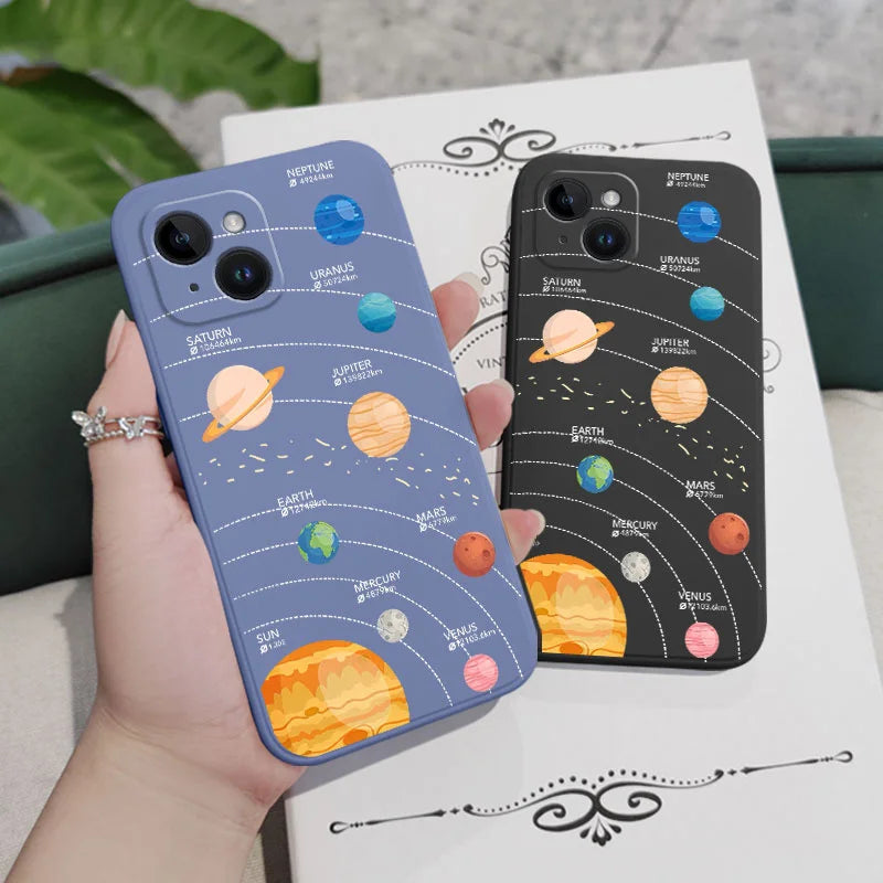 Capa de celular do Sistema Solar para iPhone 16 15 14 13 12 11 X XR XS Plus Pro Max Mini capa de silicone