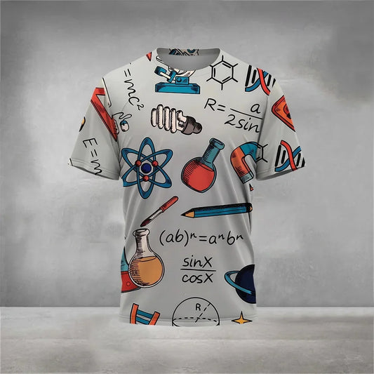 Camiseta de Ciências com fórmulas, gráficos, átomos, moléculas, etc Masculina de manga curta