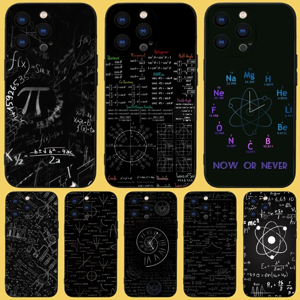 Capa de Física, Química e Matemática para iphone 15,14,13,12,11 Plus,Pro,Max,XR,XS,X,7,8 Plus,SE,Mini Silicone Macio