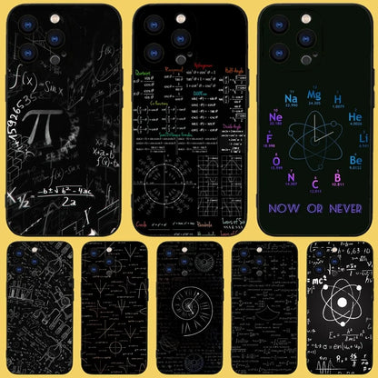 Capa de Física, Química e Matemática para iphone 15,14,13,12,11 Plus,Pro,Max,XR,XS,X,7,8 Plus,SE,Mini Silicone Macio