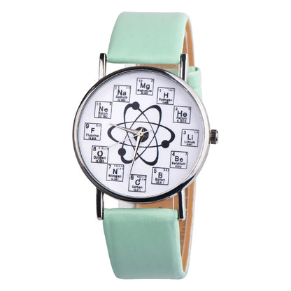 Relógio de Pulso Feminino/Masculino de Elementos Químicos com Pulseira de Couro