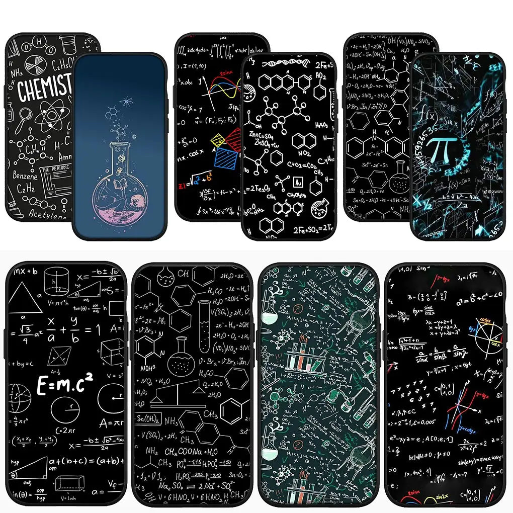 Capa de Celular de Química, Matemática e Física para Apple iPhone 16 15 14 13 12 11 Pro Max 6 6S Plus + SE 14+ 16