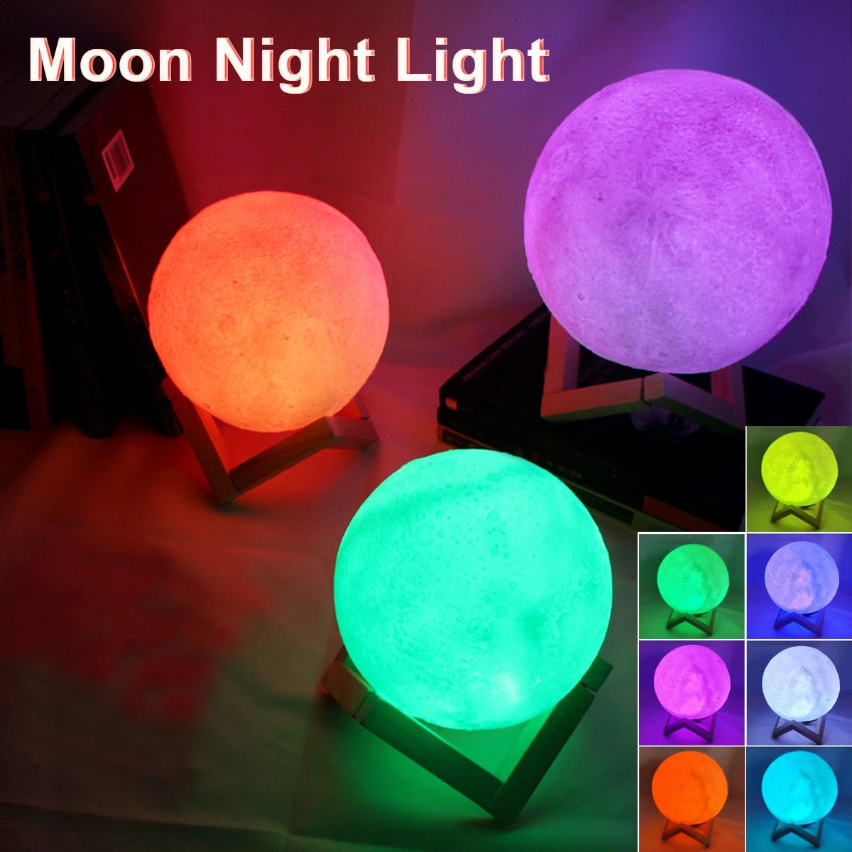 Lua de LED com suporte Estrelado para Decoração do Quarto